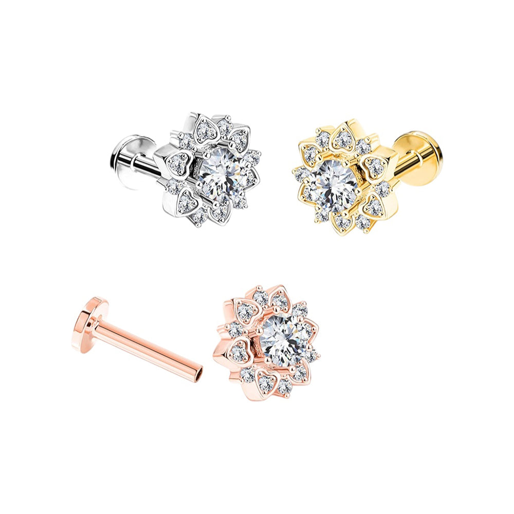Surgical Steel 16 Gauge Labret Stud with CZ Flower Center - photo 3