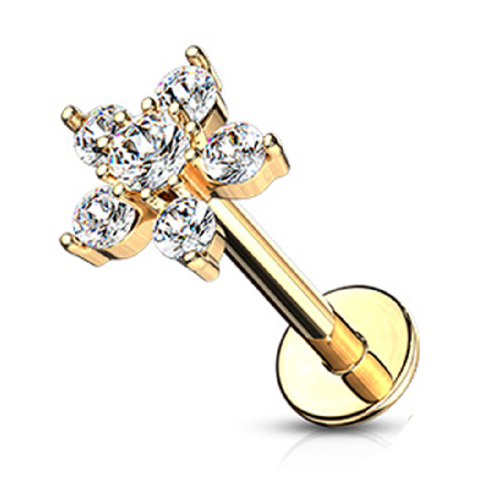 Surgical Steel Cluster Flower CZ Labret Studs 16G 8mm - 3 Pack - photo 2