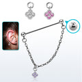 Surgical Steel 14 Gauge Industrial Barbell CZ Flower Chain Dangle