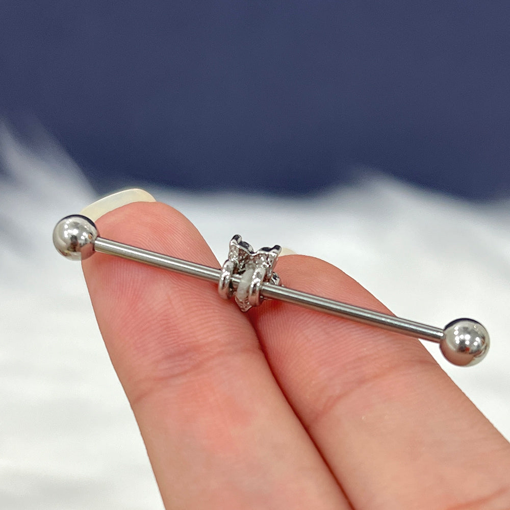 Surgical Steel 14 Gauge Pink CZ Flower Industrial Barbell
