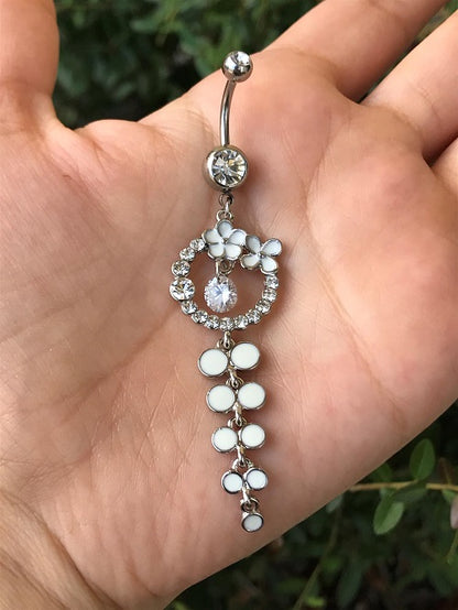 Surgical Steel 14 Gauge Belly Ring with Flower CZ Cascade - photo 2
