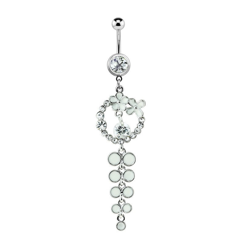 Surgical Steel 14 Gauge Belly Ring with Flower CZ Cascade