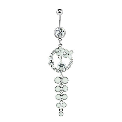 Surgical Steel 14 Gauge Belly Ring with Flower CZ Cascade