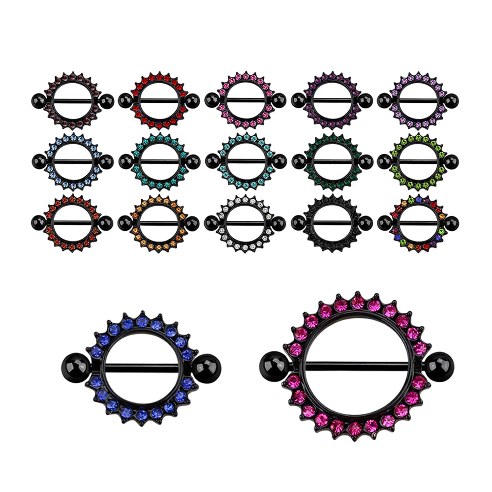 Surgical Steel 14G Flower CZ Nipple Shield Barbell - 17 Gem Colors