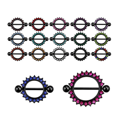Surgical Steel 14G Flower CZ Nipple Shield Barbell - 17 Gem Colors