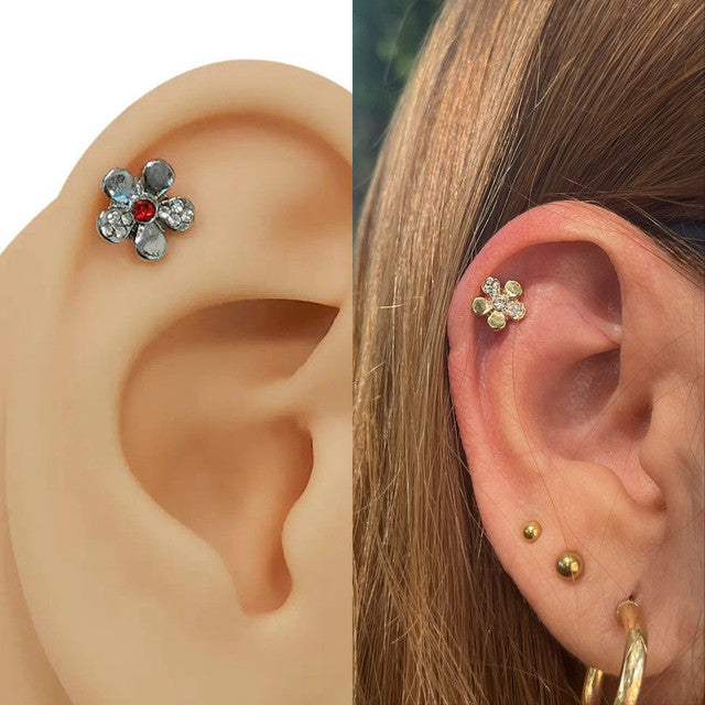 Surgical Steel 16 Gauge Cartilage Barbell with CZ Flower - photo 2