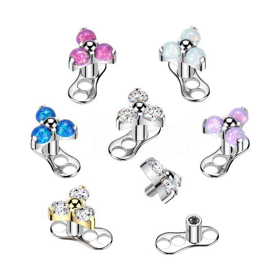 Titanium Dermal Anchor Tops with CZ Flower Opal Gems Base