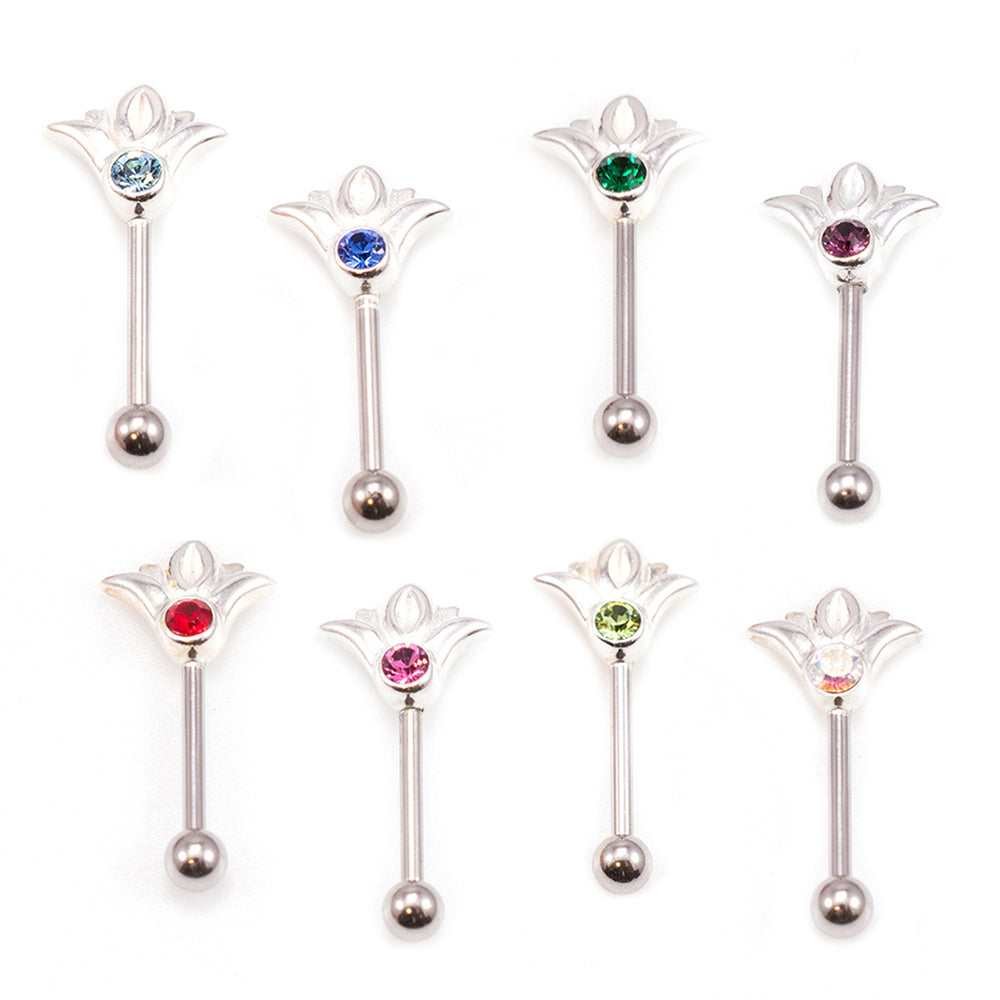 Surgical Steel 16 Gauge Eyebrow Barbell with CZ Flower Top