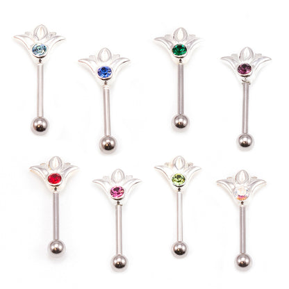 Surgical Steel 16 Gauge Eyebrow Barbell with CZ Flower Top