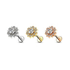 Surgical Steel 16 Gauge Labret Stud with CZ Flower Center