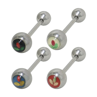 Surgical Steel 14 Gauge Tongue Barbell with Flower Logo