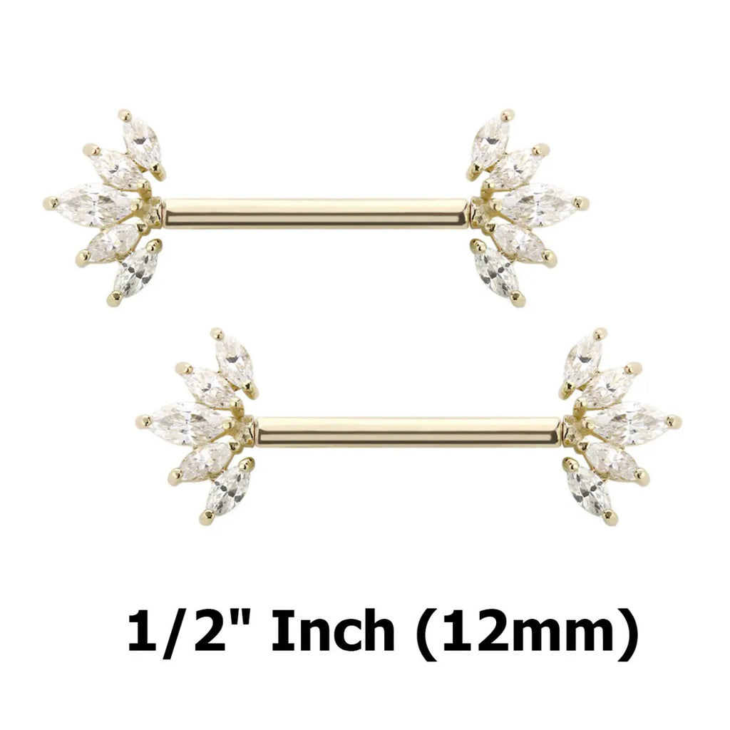 14 Karat Solid Gold Nipple Ring Barbell 14 Gauge Threadless Fan - Pair - Kruelty - Photo 6