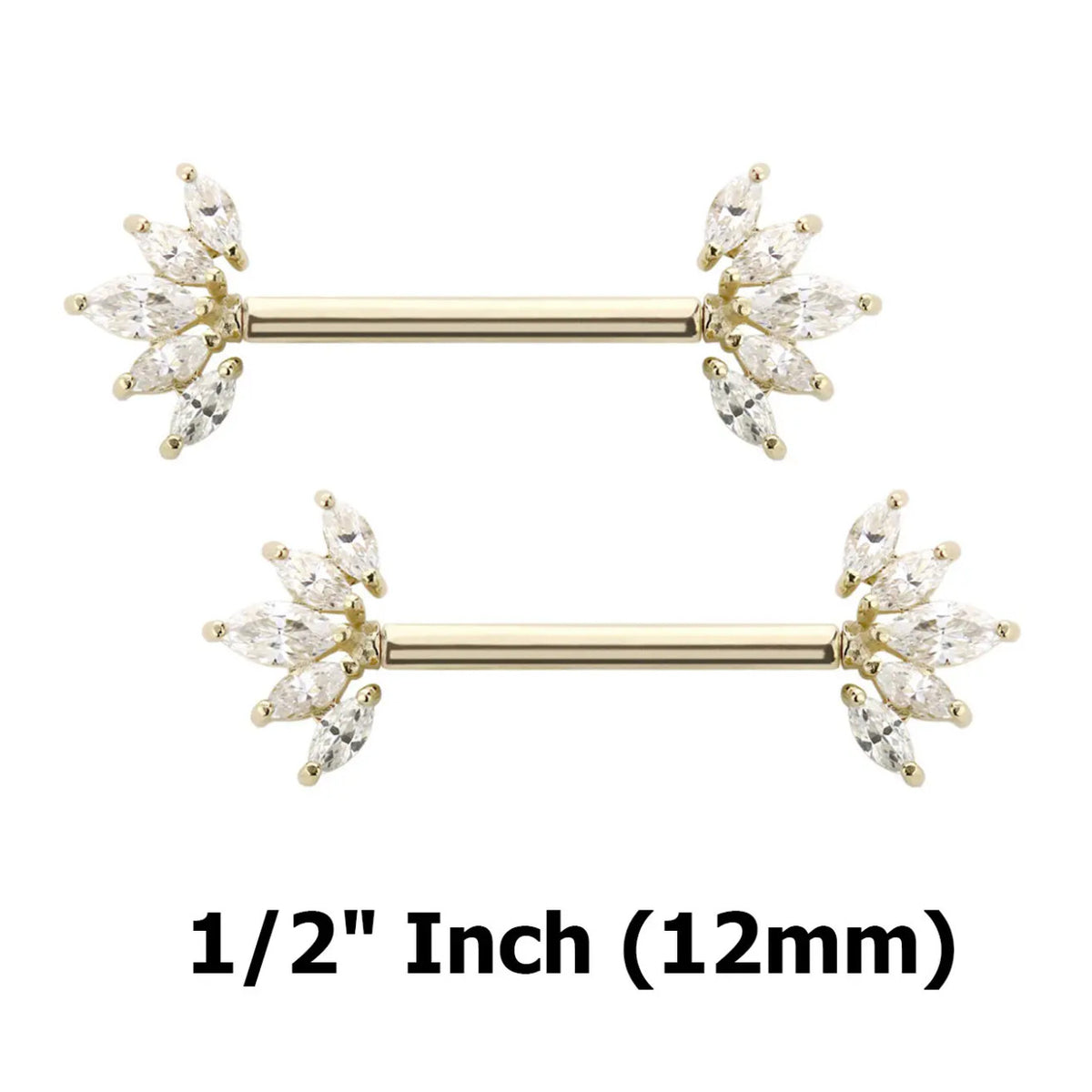 14 Karat Solid Gold Nipple Ring Barbell 14 Gauge Threadless Fan - Pair - Kruelty - Photo 6