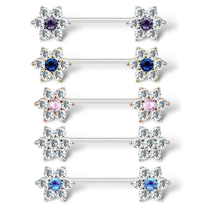 Surgical Steel 14 Gauge Nipple Barbell with CZ Flower Kitty Cat - Pair