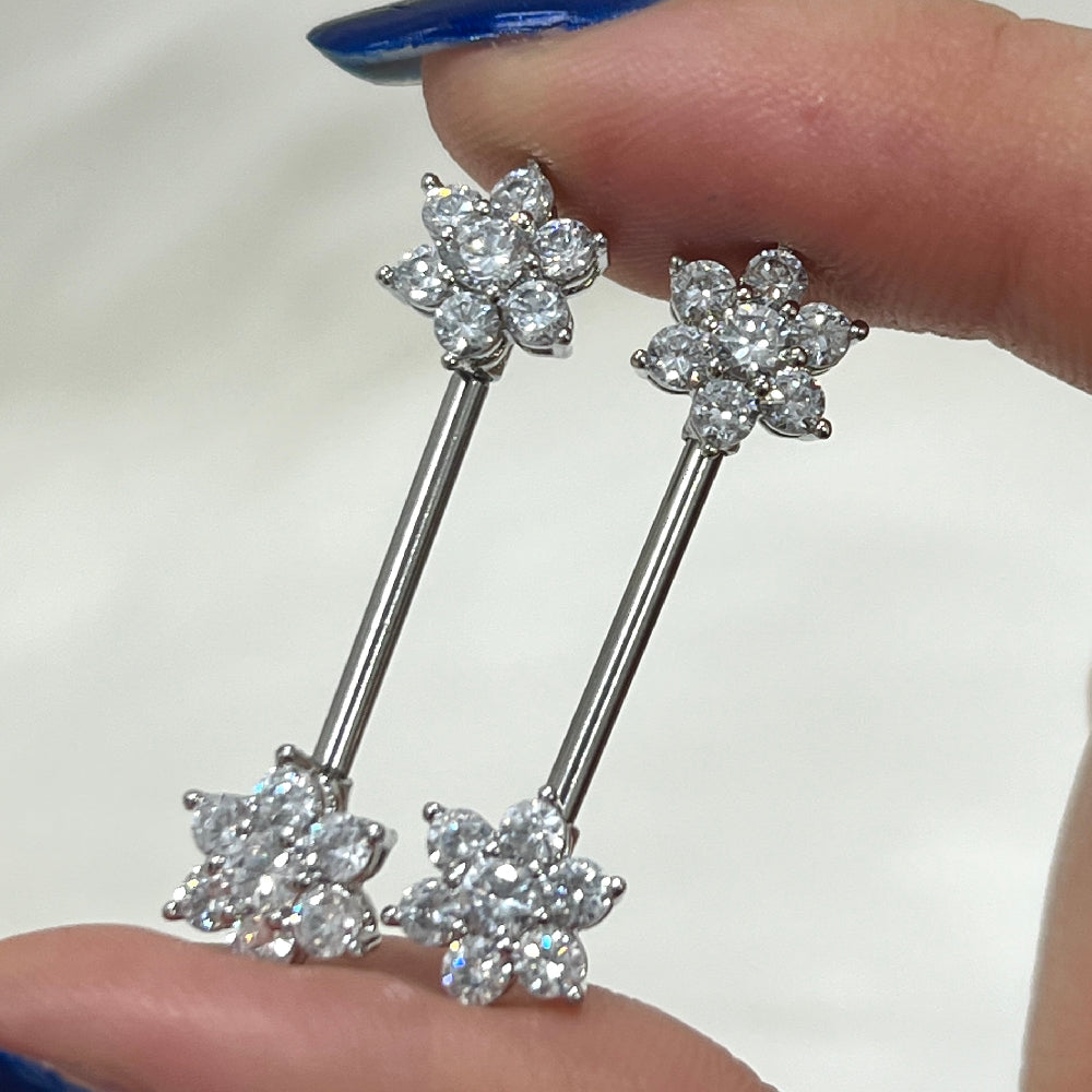 Surgical Steel 14 Gauge Nipple Barbell with CZ Flower Kitty Cat - Pair - photo 2