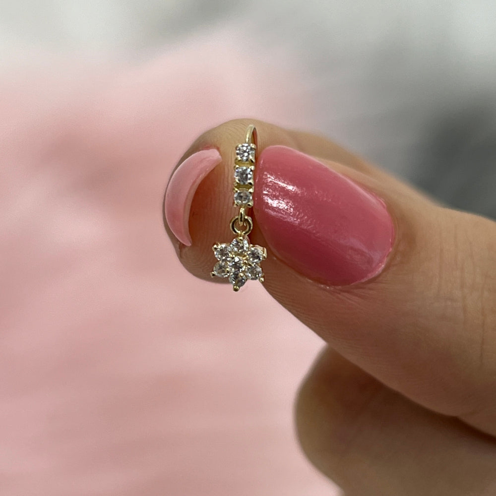 14K Solid Gold Bendable Nose Ring 20G 8mm with Dangling CZ Flower - photo 5