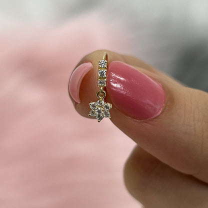 14K Solid Gold Bendable Nose Ring 20G 8mm with Dangling CZ Flower - photo 5
