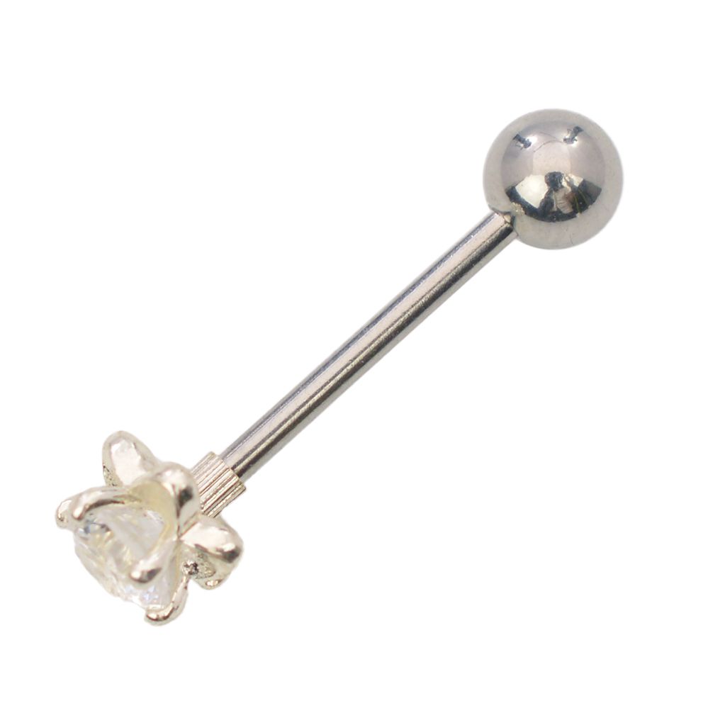 Surgical Steel Straight Barbell with Shining Flower End - Pair