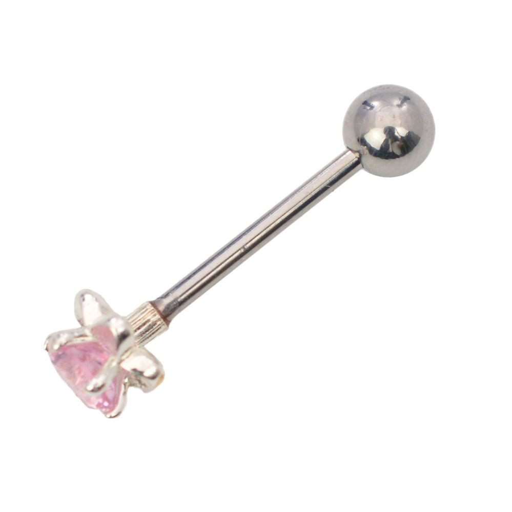Surgical Steel Straight Barbell with Shining Flower End - Pair