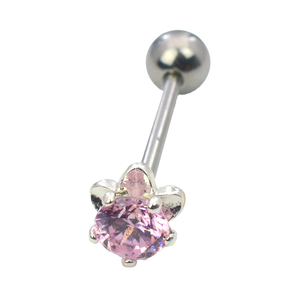 Surgical Steel Straight Barbell with Shining Flower End - Pair