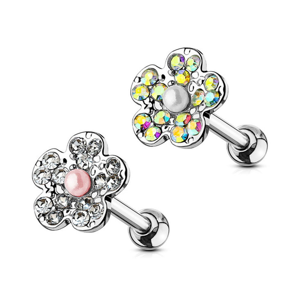 Surgical Steel 16 Gauge Cartilage Stud with CZ Pearl Flower Top