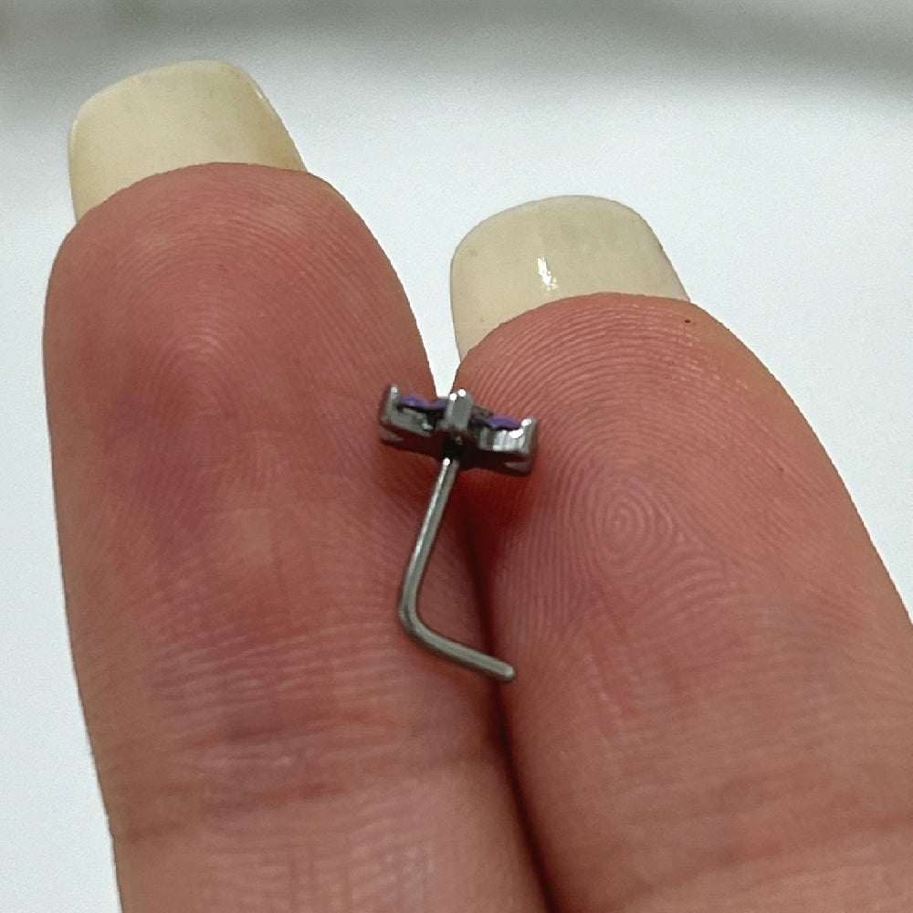 Surgical Steel 20 Gauge L-Bend Nose Stud with Stone Flower - photo 2