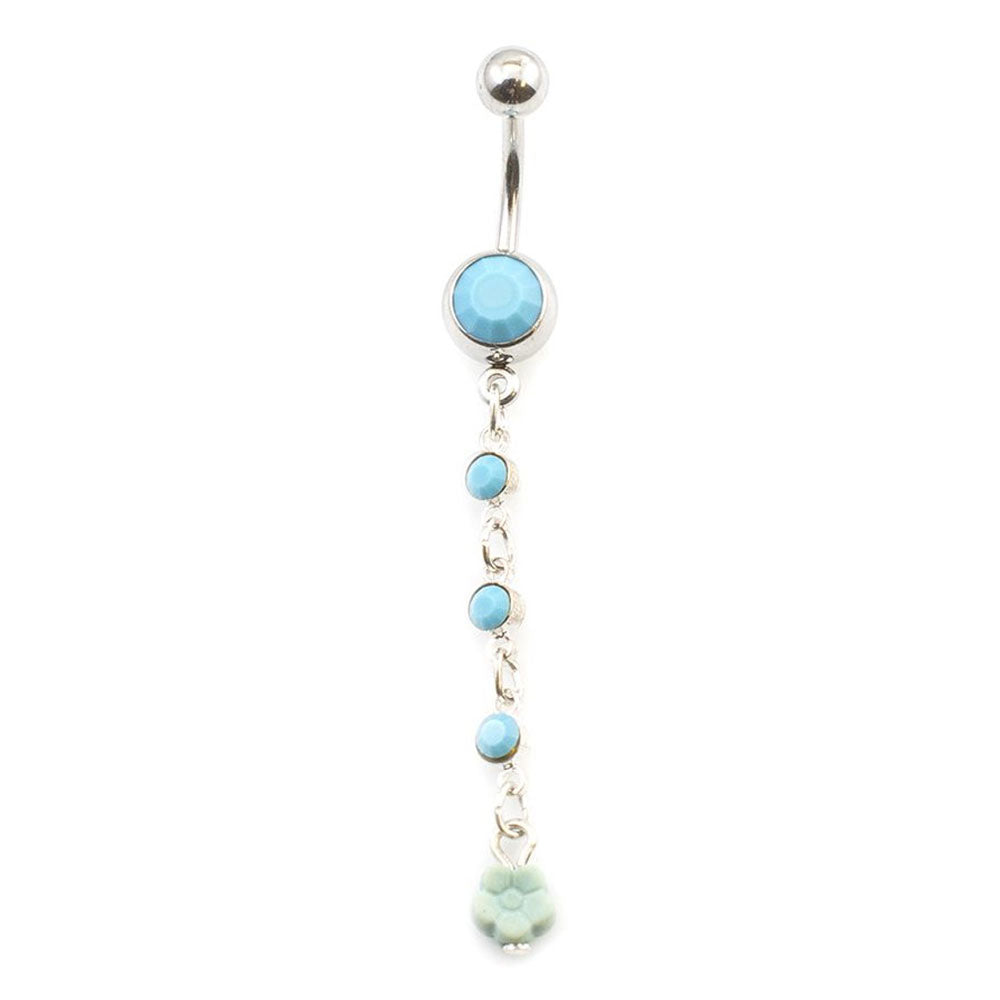 Surgical Steel Belly Button Ring 14G 10mm with Turquoise Bead Dangle - photo 2