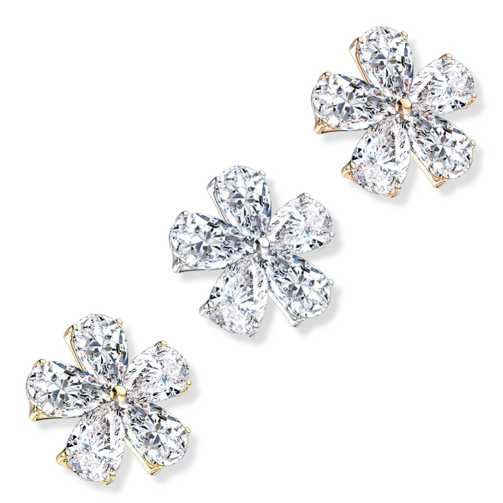 Surgical Steel Prong Set Five Pear CZ Flower Dermal Top