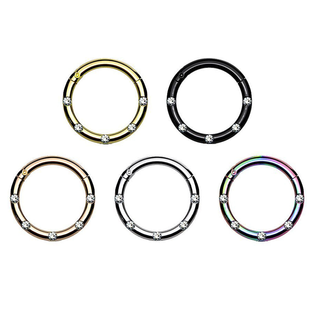 Surgical Steel 16 Gauge Hinged Segment Ring with Front Facing CZ
