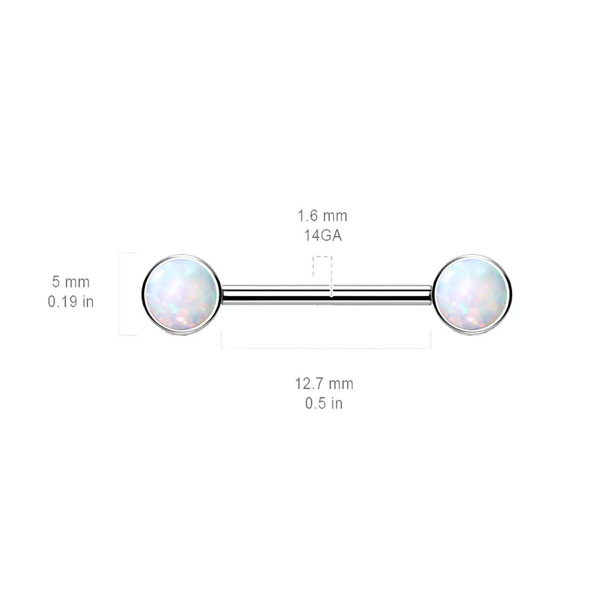 Titanium 14 Gauge Nipple Barbell with Bezel Opal - Pair - photo 2