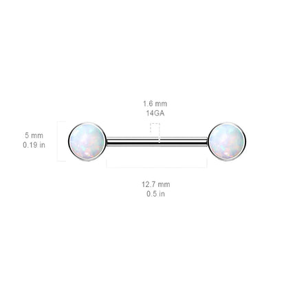 Titanium 14 Gauge Nipple Barbell with Bezel Opal - Pair - photo 2