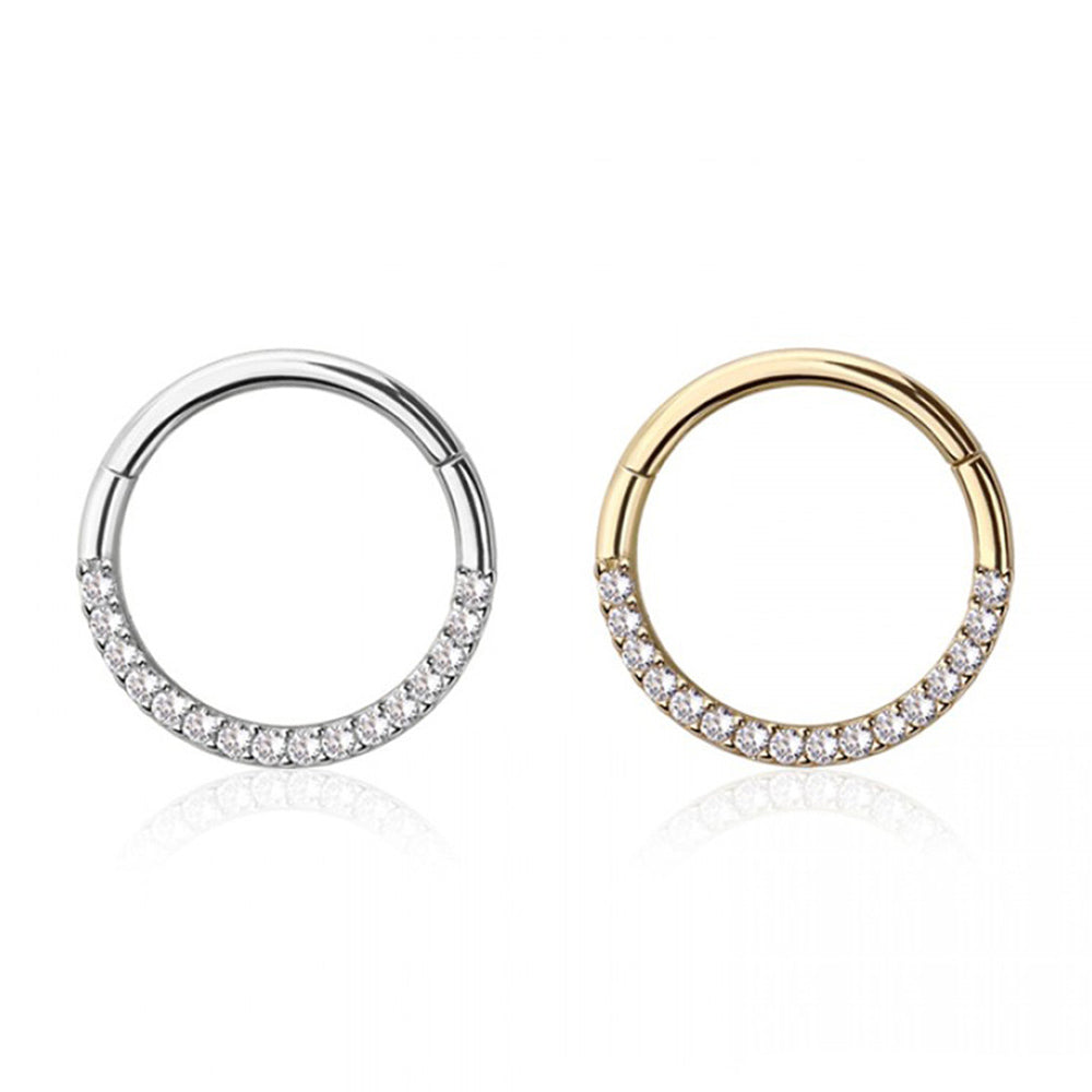 14K Solid Gold 16 Gauge Front Facing Paved CZ Hinged Segment Ring