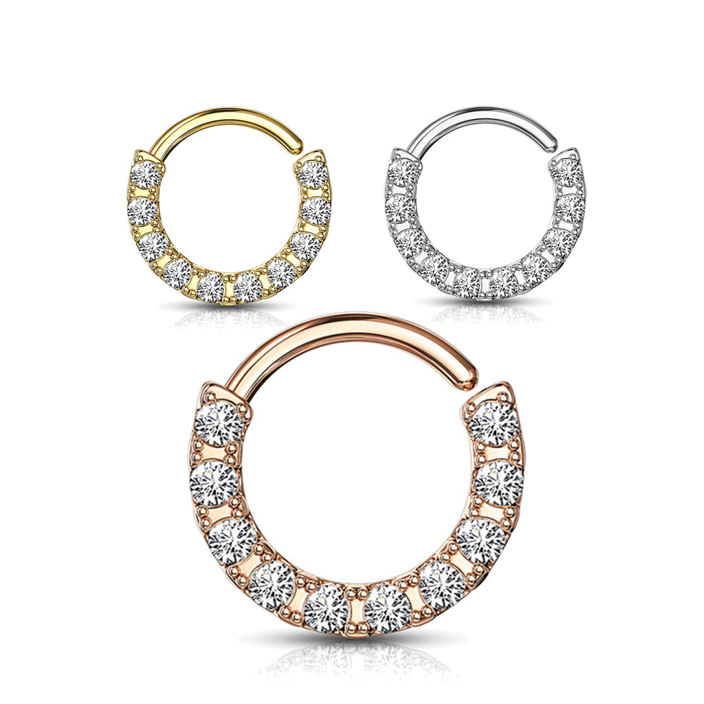 Surgical Steel 16 Gauge Front Facing Paved CZ Bendable Hoop