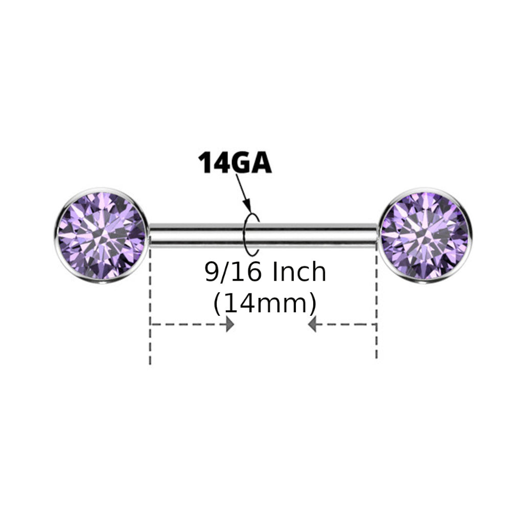 Titanium 14 Gauge Nipple Barbell CZ Forward Facing Flat Bezel - Pair - photo 2