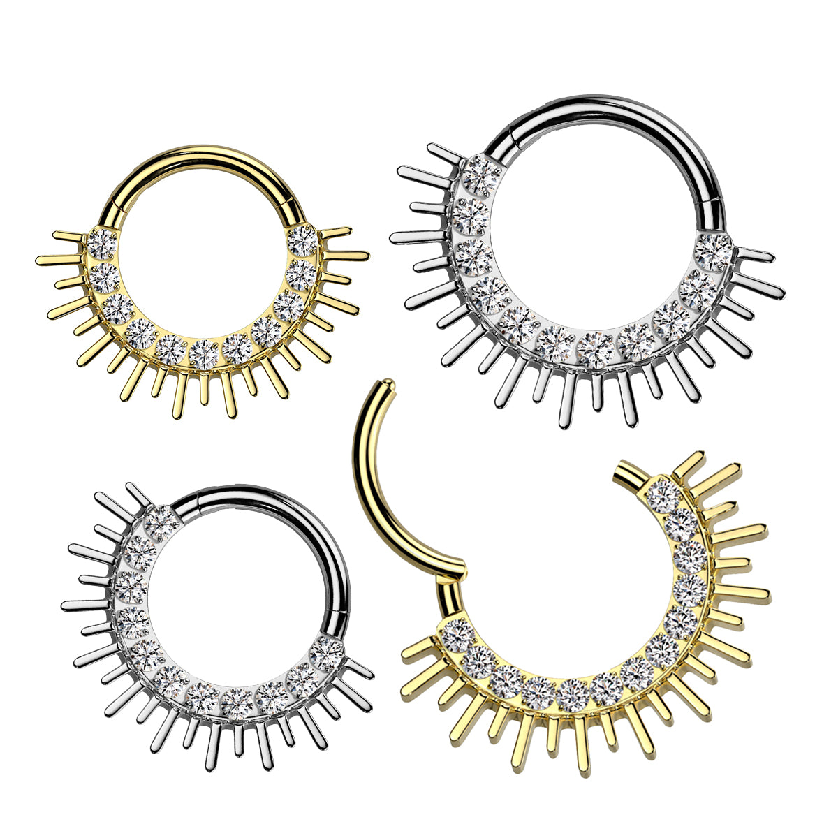 Titanium Hinged Septum Ring 16G 8mm & 10mm with CZ Spike