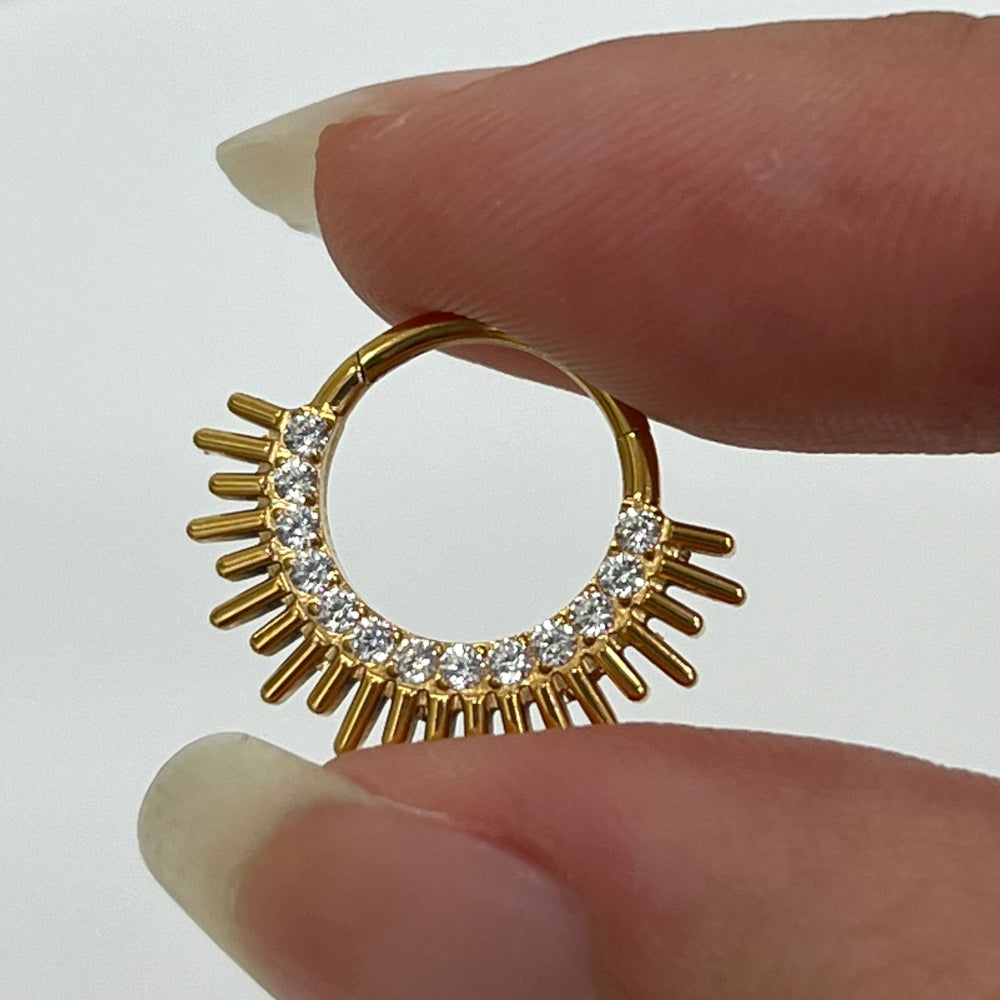 Titanium Hinged Septum Ring 16G 8mm & 10mm with CZ Spike - photo 4