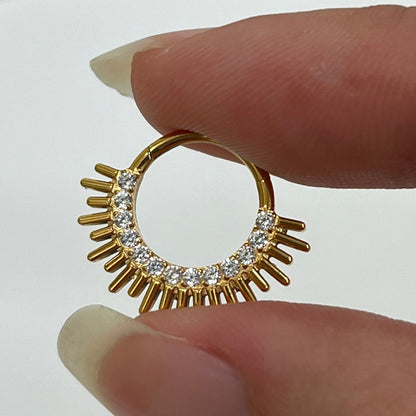 Titanium Hinged Septum Ring 16G 8mm & 10mm with CZ Spike - photo 4