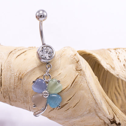 Surgical Steel 14 Gauge Belly Ring with Four Leaf Flower Dangle - photo 3