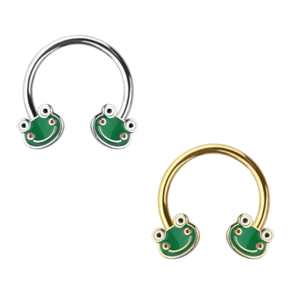Surgical Steel Horseshoe Circular Barbell 16G 10mm Green Frog Smile