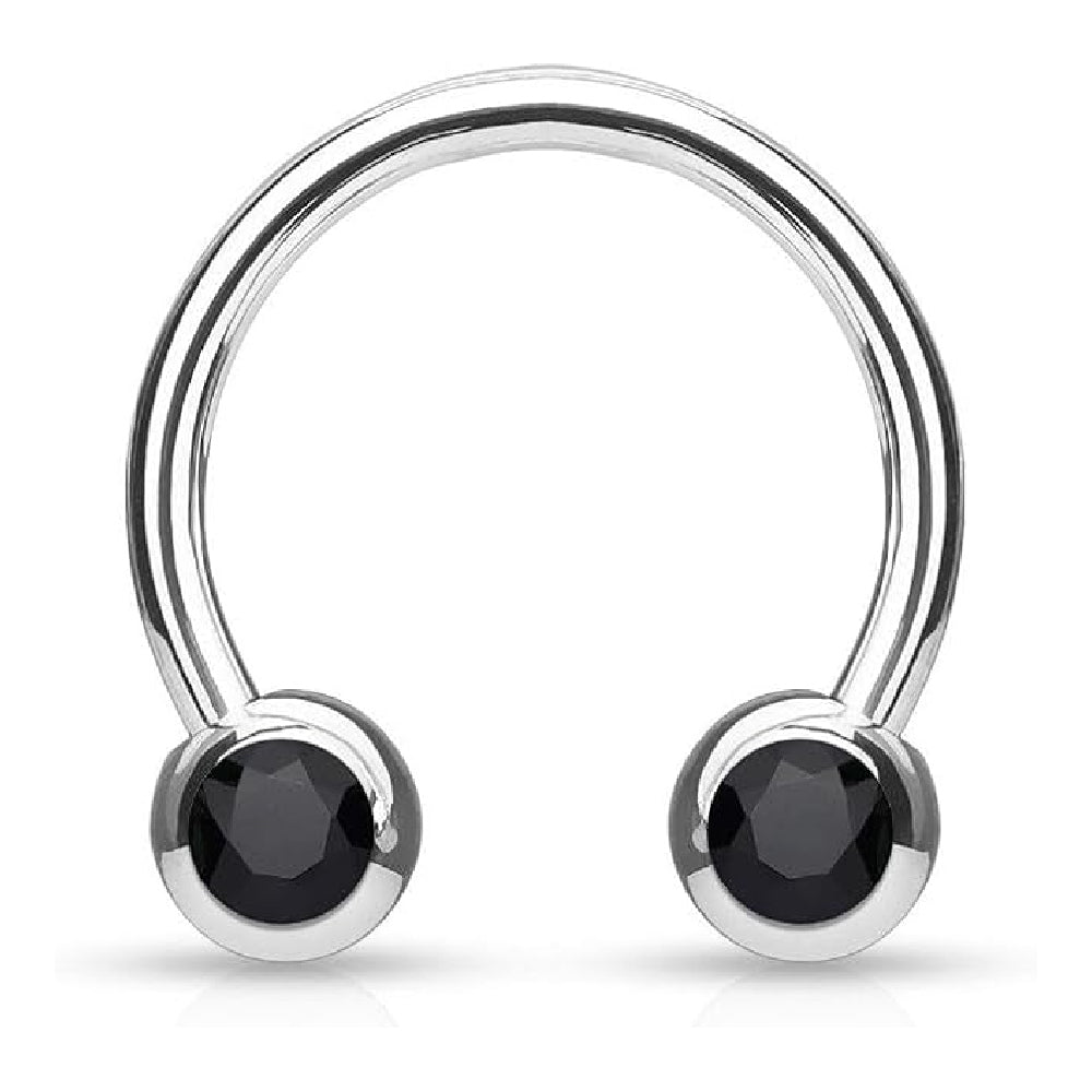 Surgical Steel 14 Gauge Horseshoe Circular Barbell with Front Black CZ