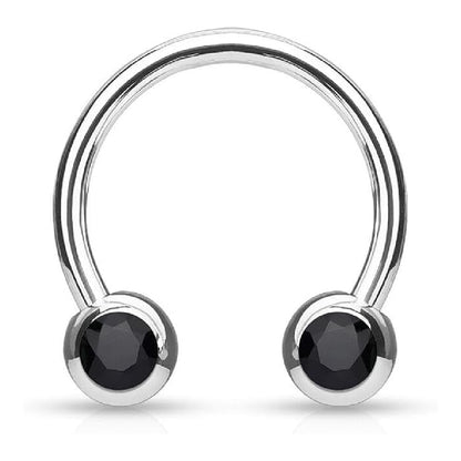 Surgical Steel 14 Gauge Horseshoe Circular Barbell with Front Black CZ