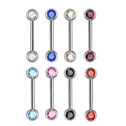Surgical Steel 16 Gauge Nipple Barbell CZ Front Facing Bezel - Pair