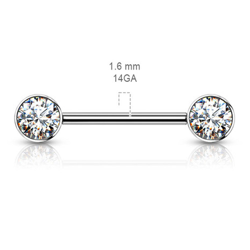 Titanium 14 Gauge Nipple Barbell with Bezel Set Round CZ - Pair - photo 2