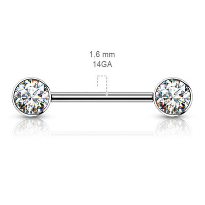 Titanium 14 Gauge Nipple Barbell with Bezel Set Round CZ - Pair - photo 2