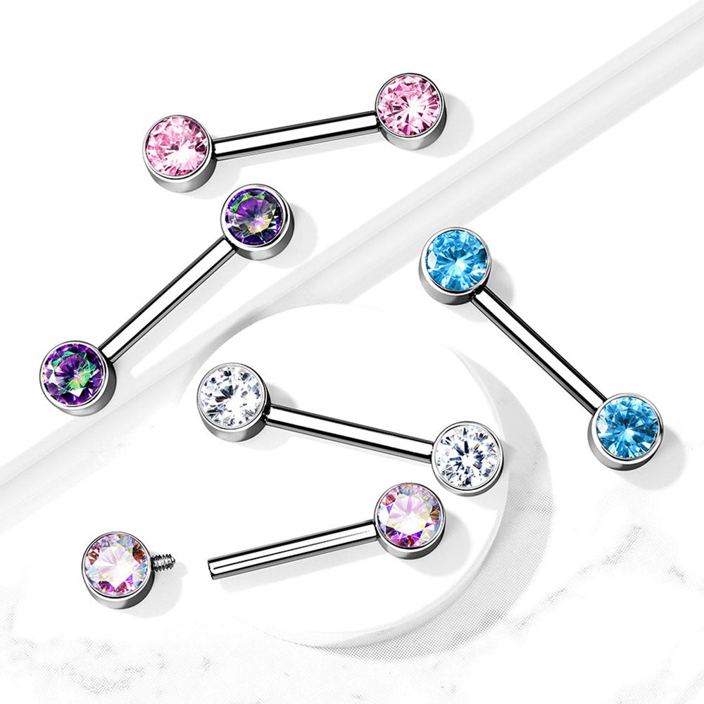 Titanium 14 Gauge Nipple Barbell with Bezel Set Round CZ - Pair - photo 4