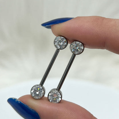 Titanium 14 Gauge Nipple Barbell with Bezel Set Round CZ - Pair - photo 5