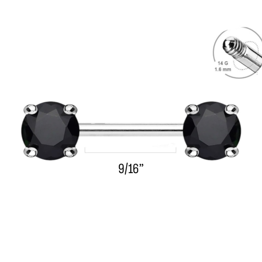 Surgical Steel 14 Gauge Nipple Barbell with Front Facing CZ - Pair - photo 2
