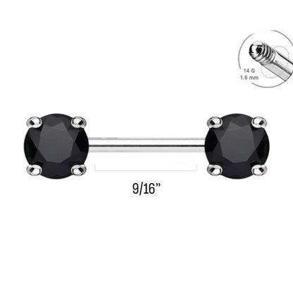 Surgical Steel 14 Gauge Nipple Barbell with Front Facing CZ - Pair - photo 2