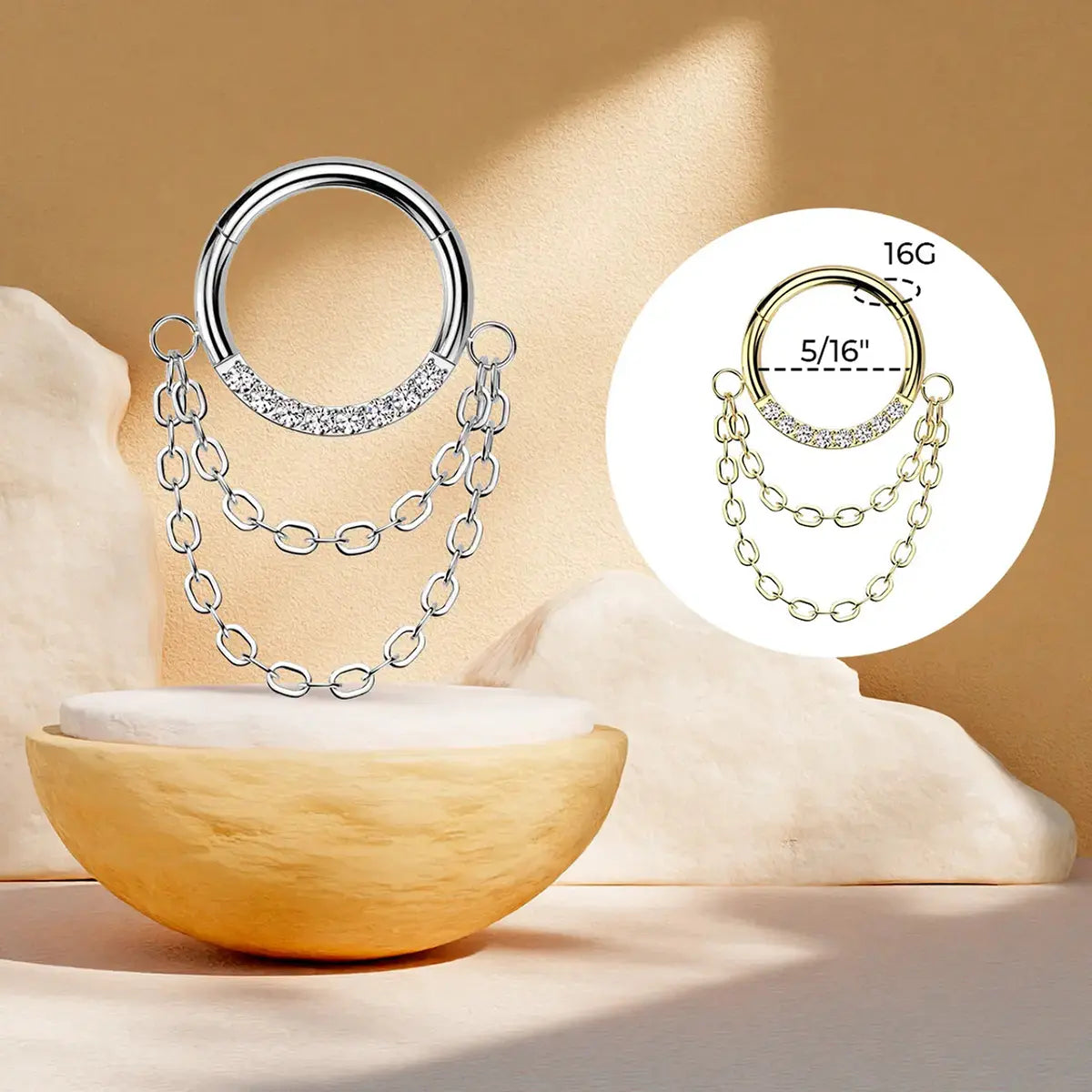Titanium Hinged Septum Clicker 16 Gauge 8mm & 10mm with CZ Chain - photo 8