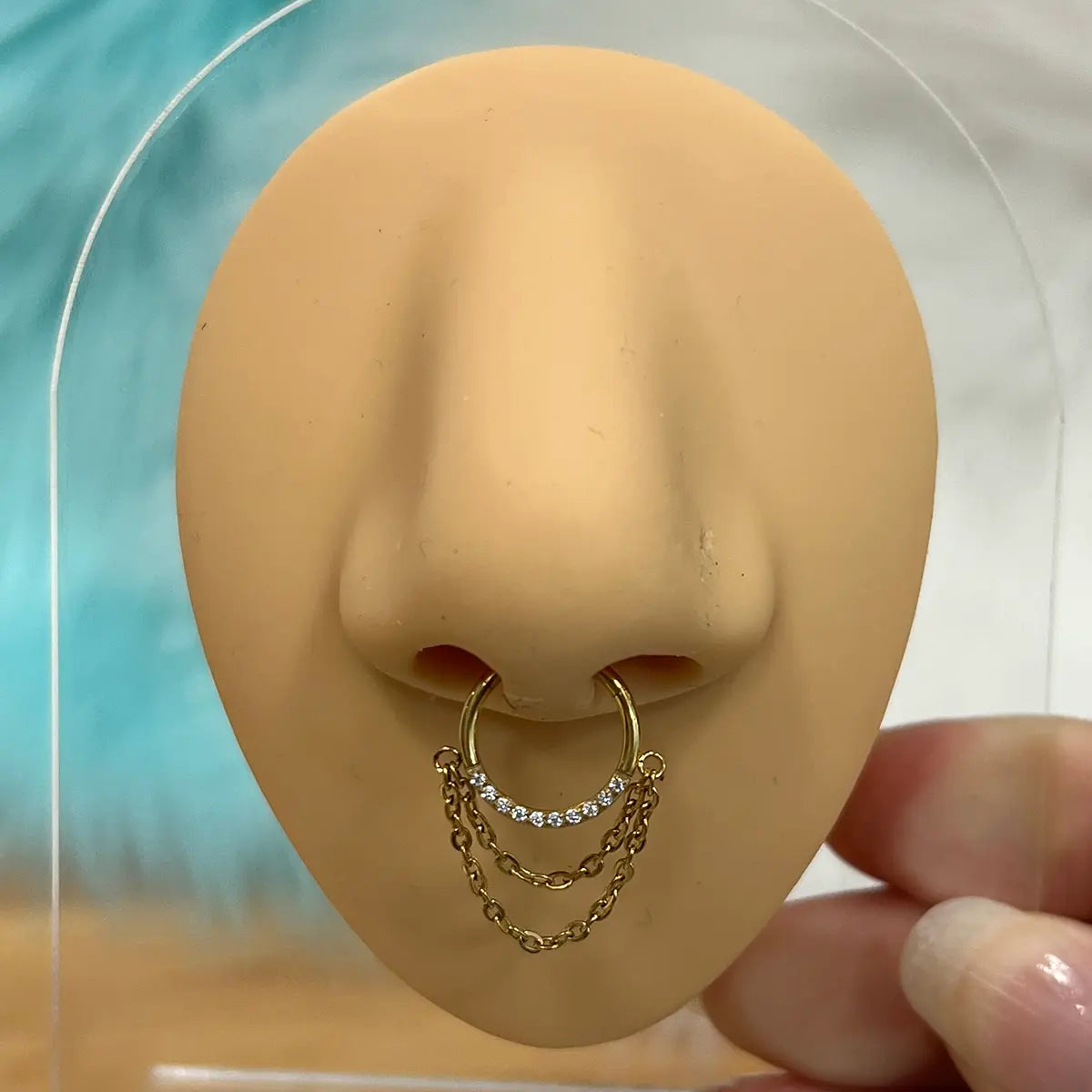 Titanium Hinged Septum Clicker 16 Gauge 8mm & 10mm with CZ Chain - photo 4